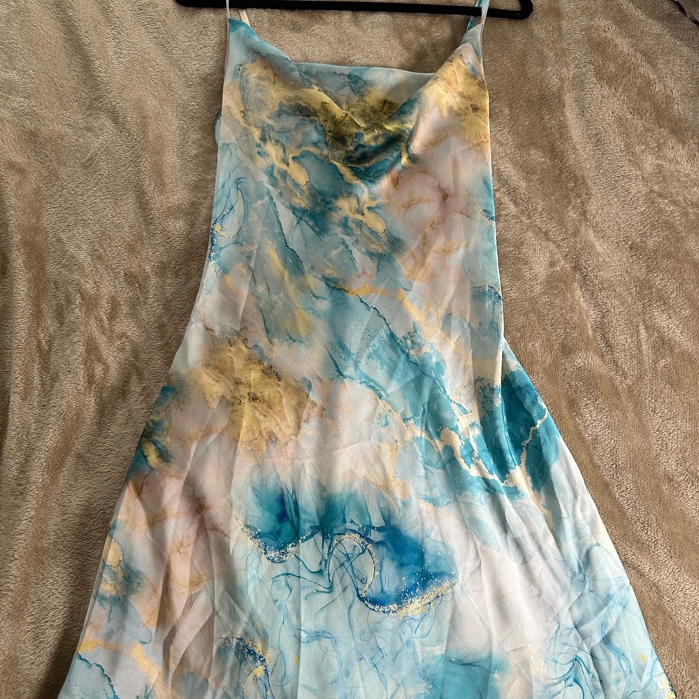SHEIN Blue and Yellow Tie-Dye Mini Dress